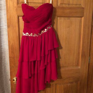 Red Strapless Prom Dress